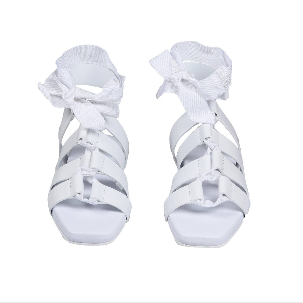 ⭐️ JIL SANDER ⭐️ WHITE GLADIATOR SOFT LEATHER SANDALS W/ WRAPPING STRAPS SIZE: 6 - Picture 4 of 4